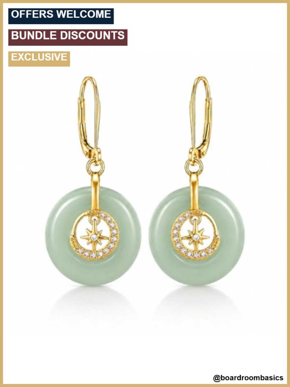 Gold Plated Natural Jade Drop Earrings Handmade Healing Jewelry